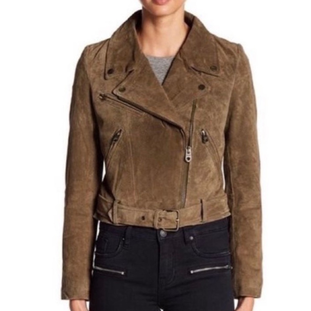 Vigoss 100% Leather Suede Belted Full-Zip Moto Jacket - Picture 3 of 6